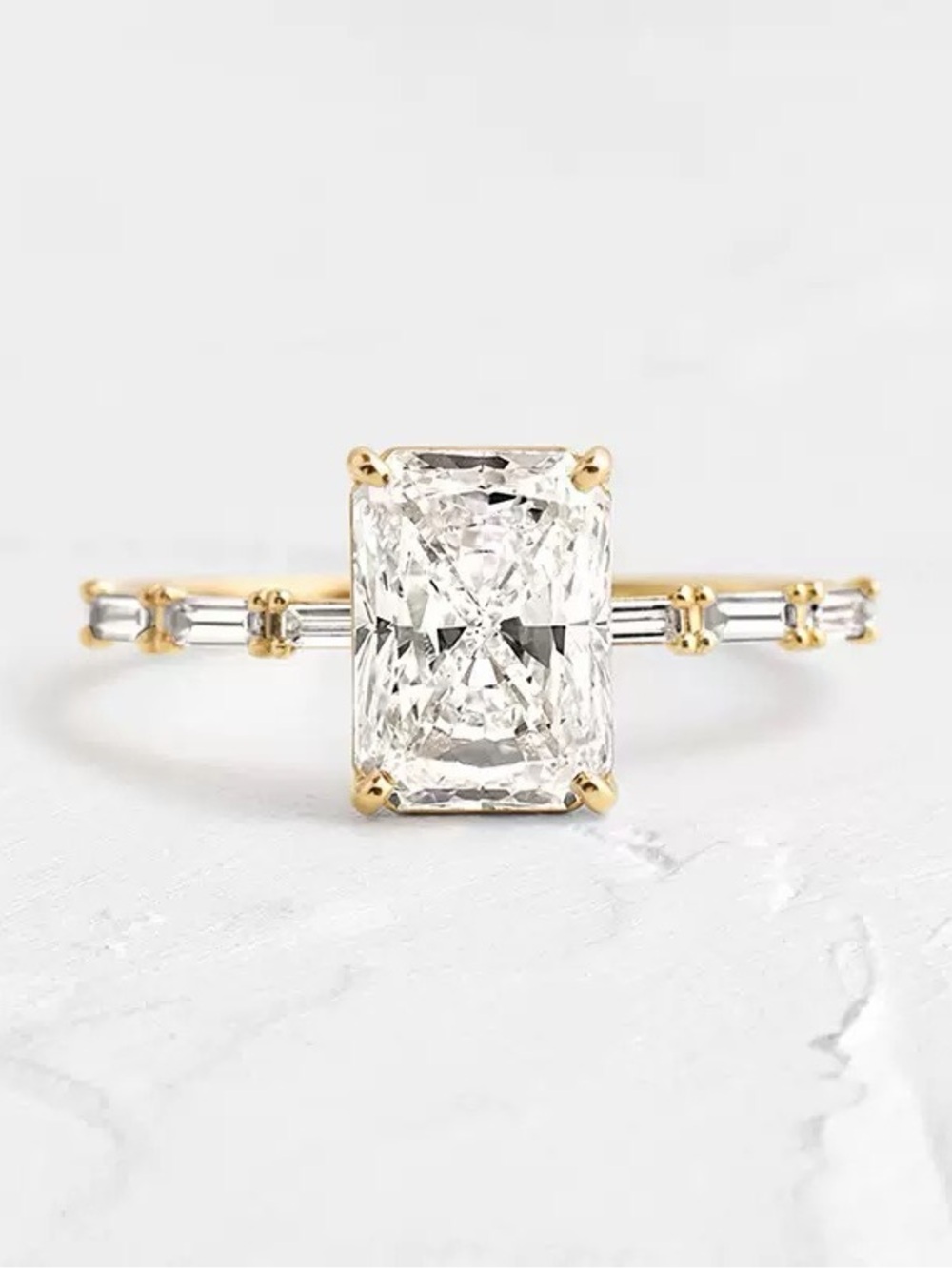 Radiant Cut CZ Engagement Ring 925 Silver 18K Gold Filled Baguette Sides‎ Size 6
